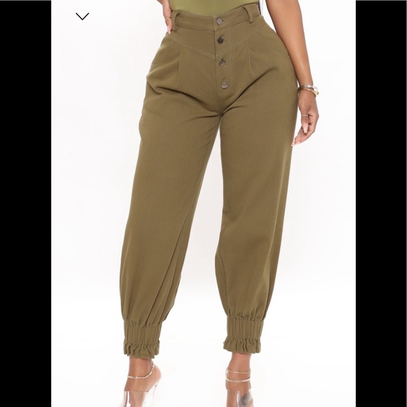 Berlin Slouchy Denim Joggers-Olive - Picture 3 of 4